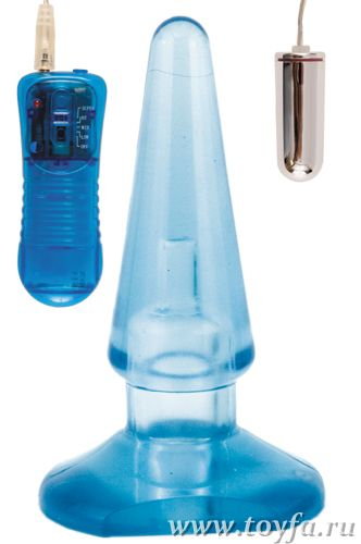 Анальная нежно-голубая пробка с встраиваемой вибропулькой ToyFa 881301 (10 см)