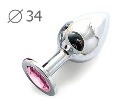 Коническая серебристая анальная втулка с розовым кристаллом Anal Jewelry Plug SM-02 (8,2 см)