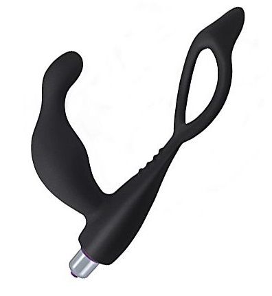 Стимулятор простаты с дополнительным кольцом на мошонку чёрного цвета Levett Gaius 16059