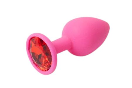 Розовая силиконовая пробка с красным кристаллом 4sexdreaM 47103 (8,2 см)