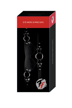 Чёрная кожаная маска и кляп-рамка Sitabella Eye mask ring gag FF0810-23
