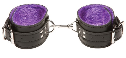 Чёрные кожаные оковы X-Play с фиолетовым мехом внутри Allure Lingerie 2065