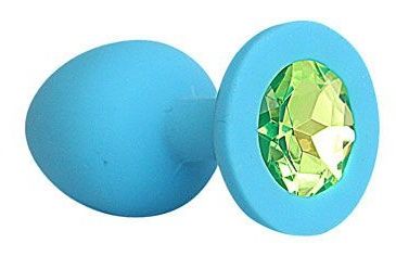 Голубая силиконовая анальная пробка с салатовым кристаллом Bior toys SF-70291-10 (9,5 см)