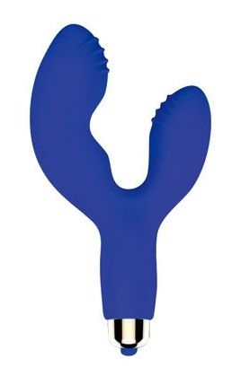Синий силиконовый вибромассажёр с клиторальным стимулятором Bior toys ST-40146-2