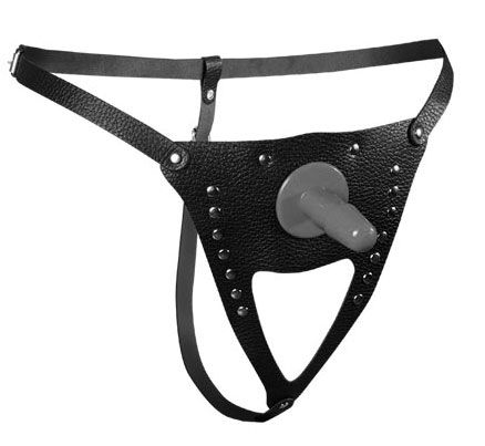 Чёрные трусики для страпона из кожи Bior toys NTB-80363