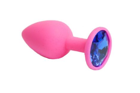 Розовая силиконовая пробка с синим стразом 4sexdreaM 47082 (7,1 см)