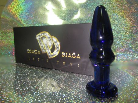 Синяя анальная пробка из стекла на плоском основании Джага-Джага GD239 (13,2 см)