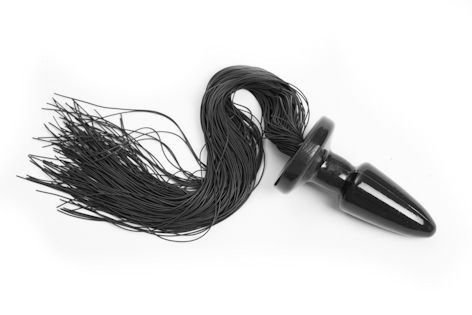 Чёрная анальная пробка с длинным чёрным хвостом 4sexdreaM 47078 (11 см)