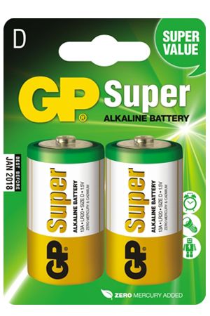 Батарейки в блистере Элементы питания Super LR20 алкалин GP 13A-CR2 (тип LR20, 2 шт)