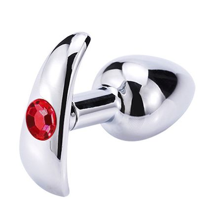 Серебристая анальная пробка для ношения с красным кристаллом Главсексмаг GSM10123s (7 см)