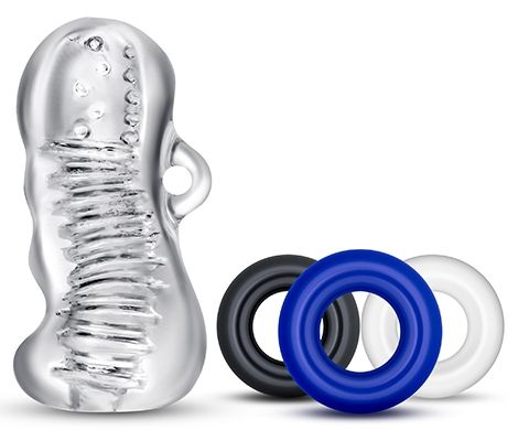 Прозрачный набор для мужчин мастурбатор и 3 эрекционных кольца Blush Novelties Jerk Off BL-50139