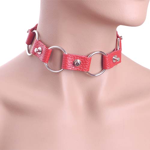 Красный ошейник из кожи с кольцами Sitabella 3111-2