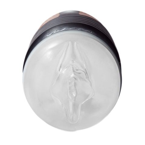 Мастурбатор-вагина в чёрно-бежевом цвете с вибрацией Topco Sales Vulcan Love Skin Masturbator Tight Vagina Vibe 1600146