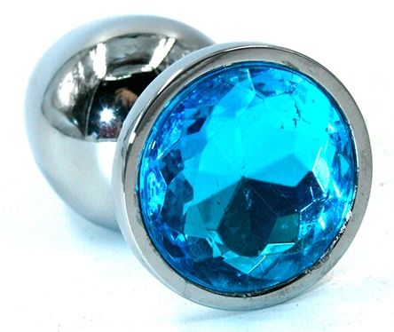 Серебристая анальная пробка среднего размера с голубым стразом Kanikule KL-H005M (8 см)