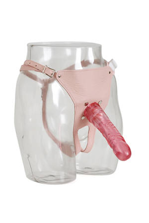 Страпон с кожаными трусиками телесного цвета Doc Johnson Janines Harnes 5540-06-BX (19 см)