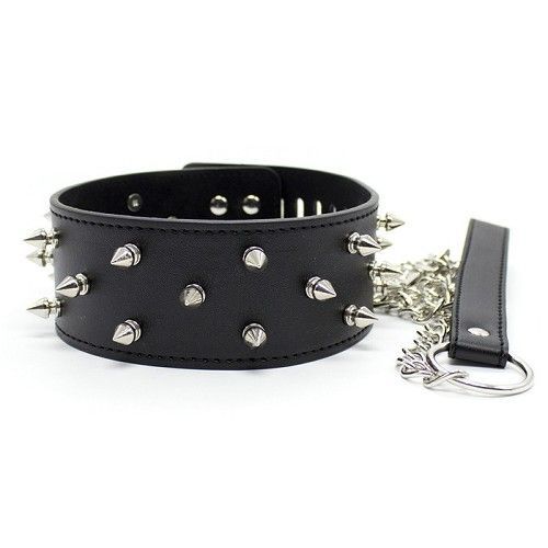 Чёрный ошейник с шипами на замочке и ключиком Сумерки богов 912-02 BX DD
