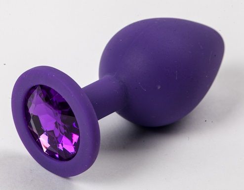 Фиолетовая силиконовая анальная пробка с фиолетовым стразом 4sexdreaM 47133 (8,2 см)