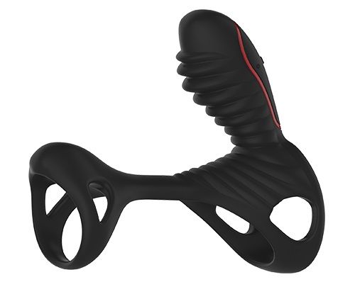 Чёрная эрекционная насадка со стимулятором клитора и пультом управления вибрацией Adrien Lastic Gladiator 30659