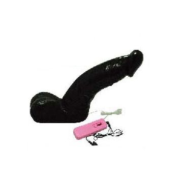 Чёрный вибромассажёр фаллос с мошонкой на выносном пульте Sextoy 2011 00385 (17 см)