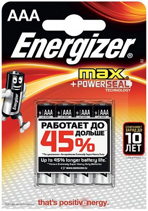 Батарейки Energizer MAX E92/AAA 1,5V E300157303P (тип AAA, 4 шт)