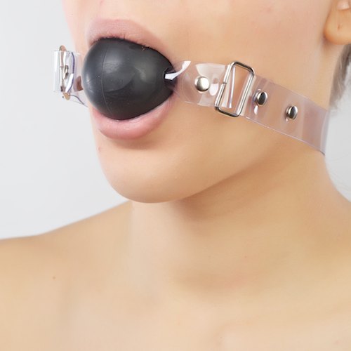 Чёрный кляп-шар на прозрачных ремешках Sitabella 5091-0