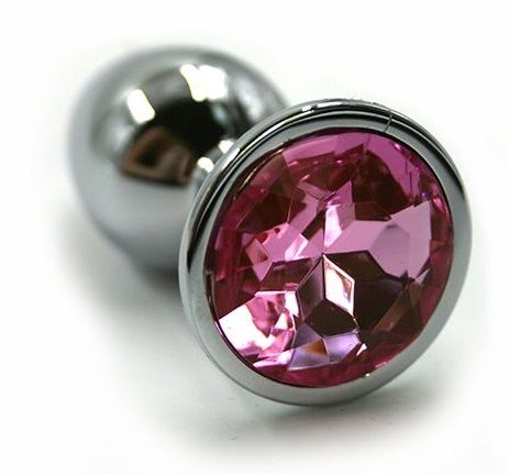 Серебристая алюминиевая анальная пробка со светло-розовым кристаллом Kanikule KL-AL001M (7 см)