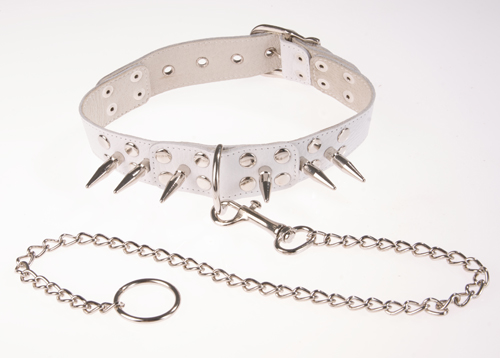 Белый кожаный ошейник с шипами Sitabella 3104-3