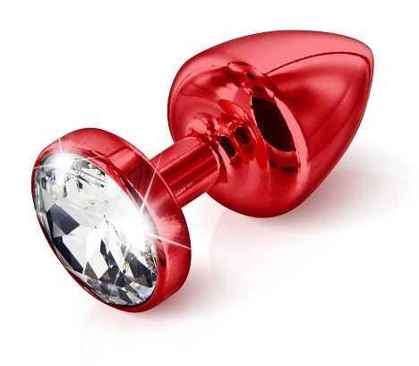 Красная анальная пробка с прозрачным кристаллом DIOGOL Anni Round T2 1040052000 (7,5 см)