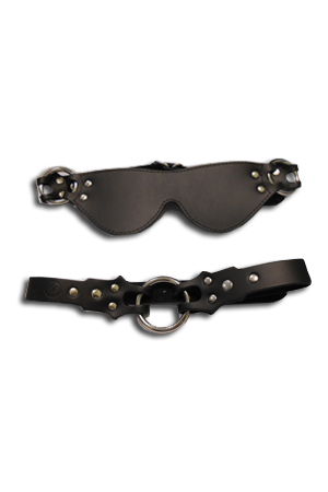 Чёрная кожаная маска и кляп-рамка Sitabella Eye mask ring gag FF0810-23