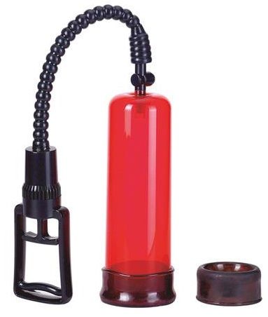 Вакуумная помпа с двумя сменными насадками красного цвета Seven Creations NEW STAY HARD PUMP CLEAR RED 2K499CRD BX GP