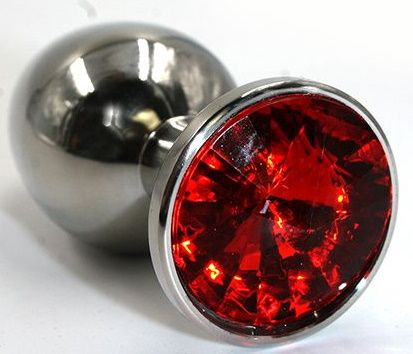 Серебристая гладкая анальная пробка с красным кристаллом Kanikule AP-H001S (7 см)