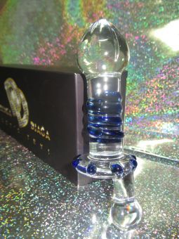 Стеклянная анальная пробка в виде соски с синей спиралью Джага-Джага GD065 (15 см)