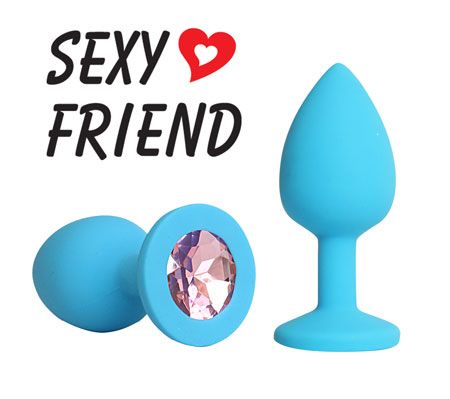 Голубая конусовидная анальная пробка с розовым кристаллом Bior toys SF-70191-02 (7,3 см)