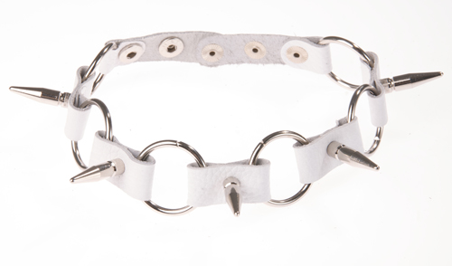 Белый кожаный ошейник с кольцами и шипами Sitabella 3109-3