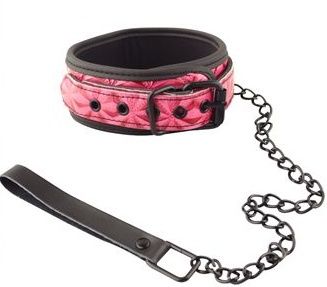 Розово-чёрный ошейник с поводком Erokay Collar With Leash EK-3103PNK