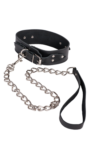 Чёрный кожаный ошейник с металлической цепью Sitabella Leather Collar FF0033-23