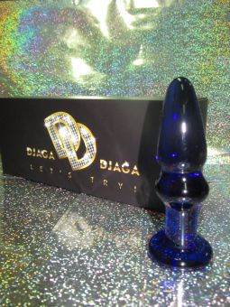 Синяя анальная пробка из стекла на плоском основании Джага-Джага GD239 (13,2 см)