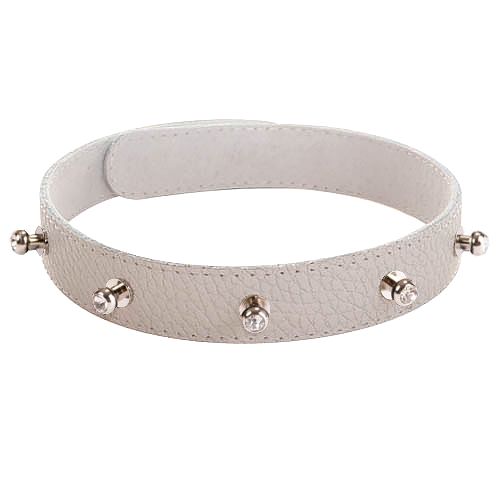 Белый кожаный ошейник с фурнитурой со стразами Sitabella 3106-3