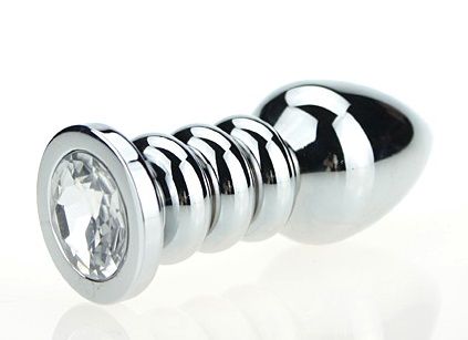 Серебристая фигурная анальная пробка с прозрачным кристаллом 4sexdreaM 47423-4 (10,3 см)