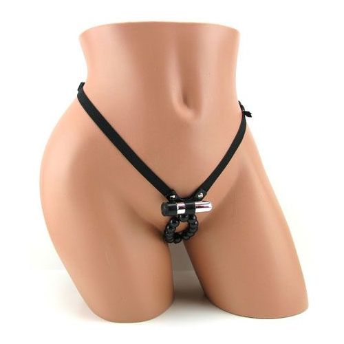 Чёрные трусики с шариками и минивибратором для клитора California Exotic Novelties Vibrating Lover s Thong With Stroker Beads SE-0060-25-3
