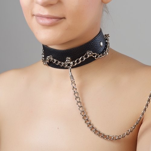 Чёрный ошейник из натуральной кожи Sitabella 3117-1