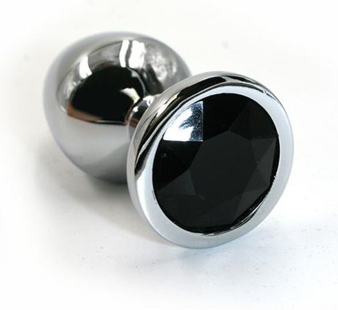 Серебристая алюминиевая анальная пробка с чёрным кристаллом Kanikule KL-AL007S (6 см)