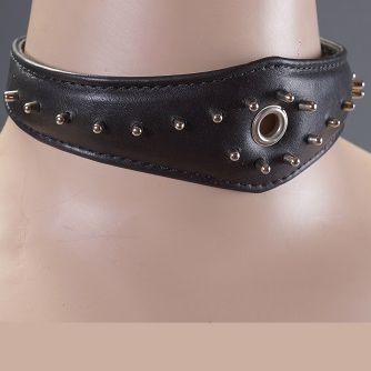 Чёрный кожаный ошейник с люверсом Подиум Р287