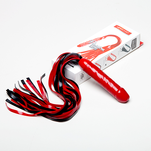 Чёрно-красная латексная плеть с ручкой в виде фаллоса Sitabella «Мини-ракета» 6023-12 (55 см)