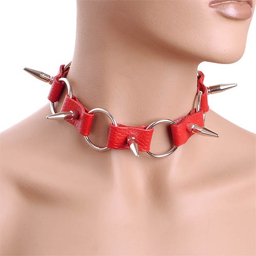 Красный кожаный ошейник с шипами Sitabella 3109-2