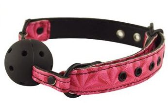 Чёрный пластиковый кляп-шар на розовый ремешках Erokay EK-3102PNK