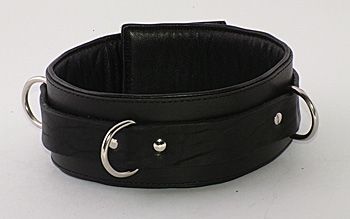 Средний подшитый ошейник из чёрной натуральной кожи Beastly 10335-2B