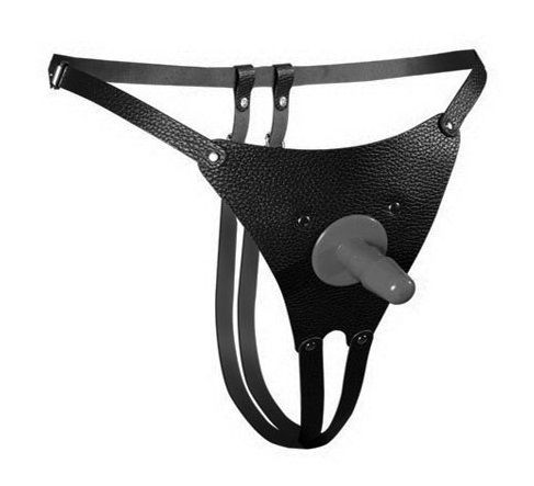 Чёрные кожаные трусики для страпона Bior toys NTB-80362