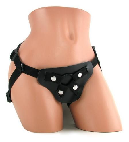 Чёрные трусики для страпона Sportsheets и Sex Mischief Latigo Leather Strap-On SS69605