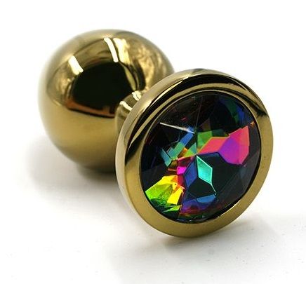 Золотистая алюминиевая анальная пробка с радужным кристаллом Kanikule KL-AL008SG (6 см)